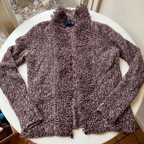 Vintage 70s CountryShop Wool & Angora Marled Knit Burandy Cardigan, S - Picture 1 of 7